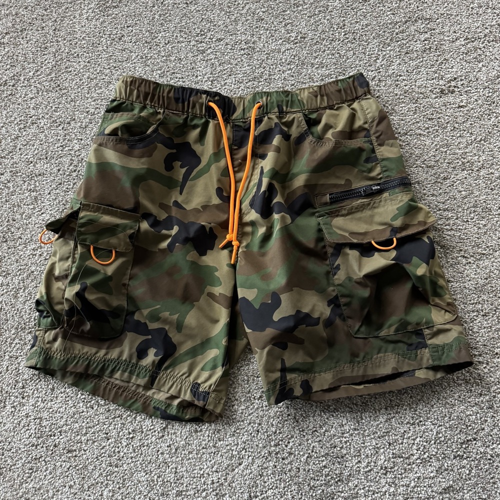 Smoke Rise Cargo Shorts Mens Large Green Camo Microfiber Elastic Waist Summer